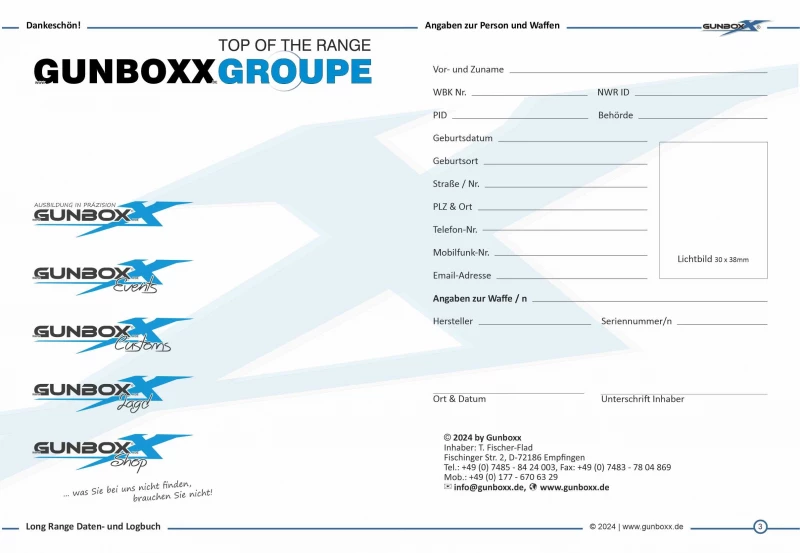 Long Range und Spotter Datenbuch für Sportschützen