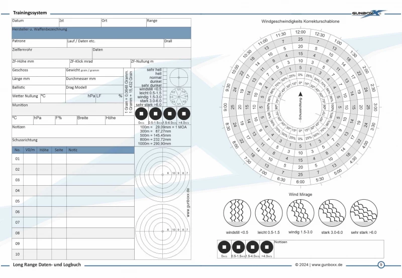 Long Range und Spotter Datenbuch für Sportschützen